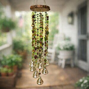 Handmade Beaded Wind Chime Wood Glass Stone Crystal Bells